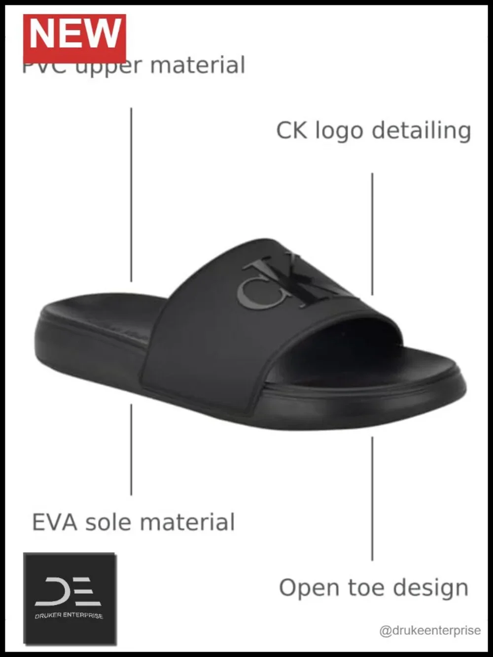 Slide Sandals Slip-On Breathable PU Faux Leather Embossed Monogram
